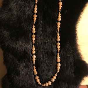 Tan with black metal bead necklace